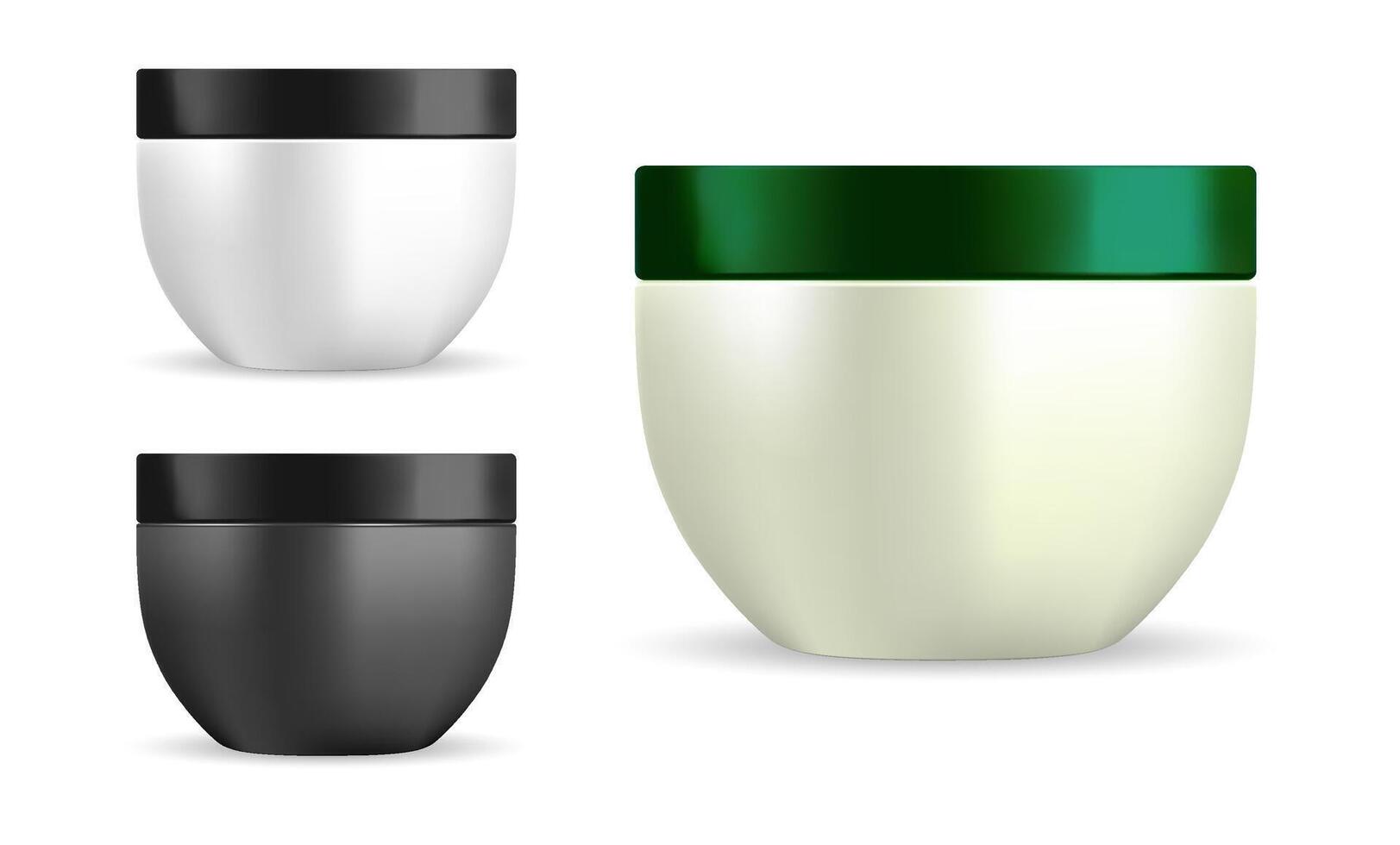 Cream Jar. Cosmetic Container Blank Set. 3d Packaging for Beauty Creme, Powder, Scrub, Gel, Wax. Realistic Silver Medical Bowl for Skin or Face Moisturizer. vector