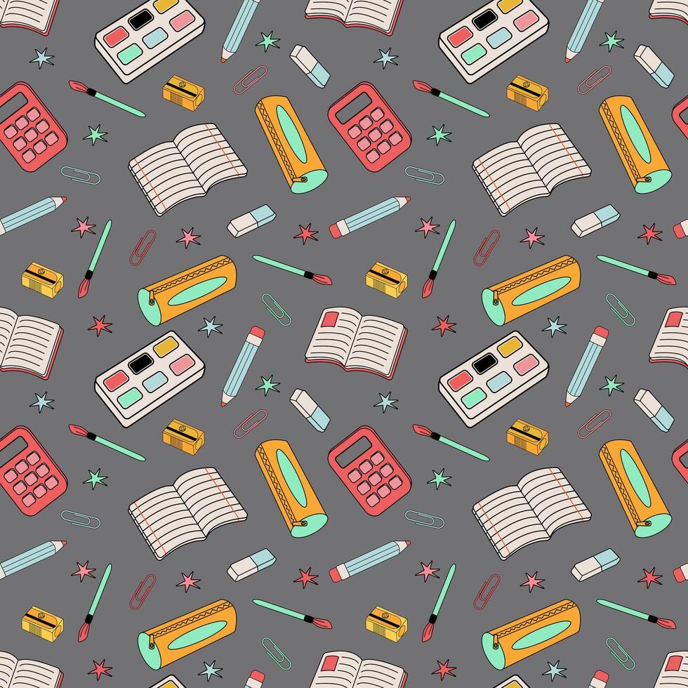 Seamless pattern with school supplies. For children's prints, covers, textiles, wrapping paper. School background. vector
