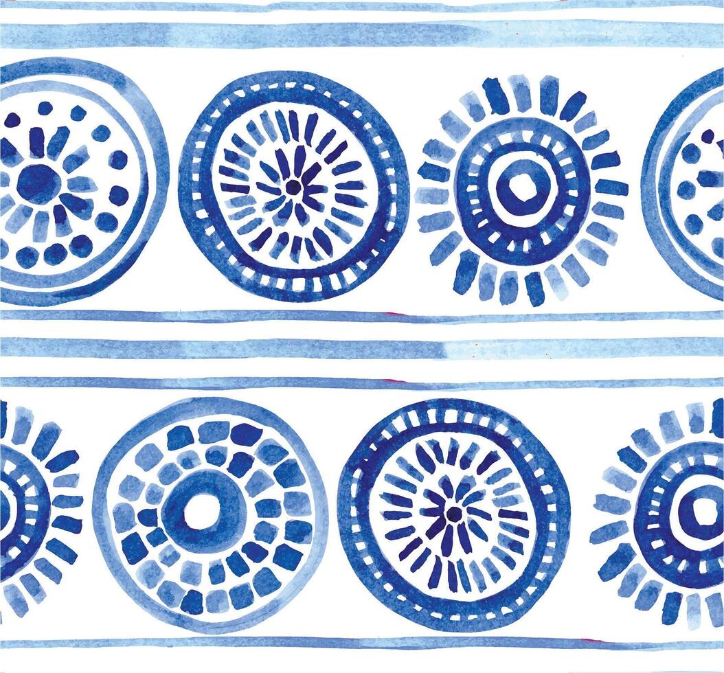 seamless pattern of blue ethnic patterns, circles and spirals. abstract print vector