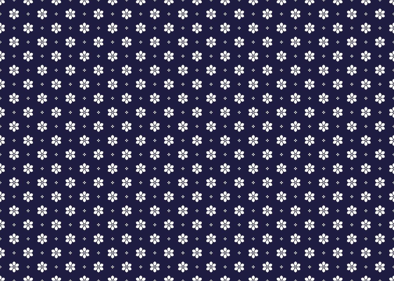 White symbol floral on dark blue background, ethnic fabric seamless pattern design for cloth, carpet, batik, wallpaper, wrapping etc. vector