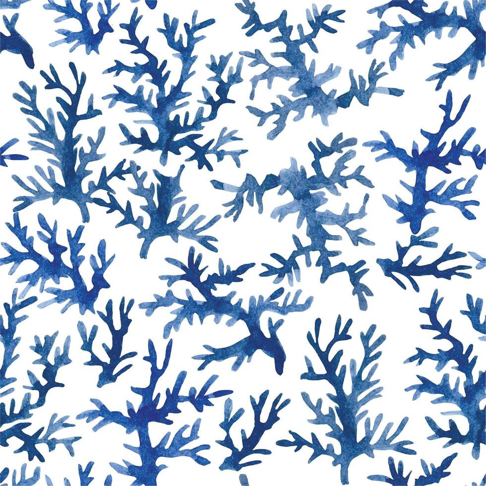watercolor seamless pattern with blue corals. abstract print on the theme of the sea, summer holidays vector