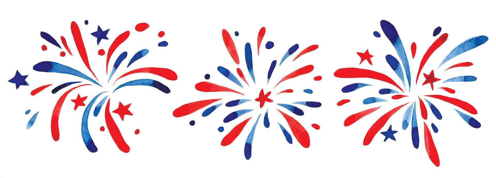 set of fireworks for american independence day vector