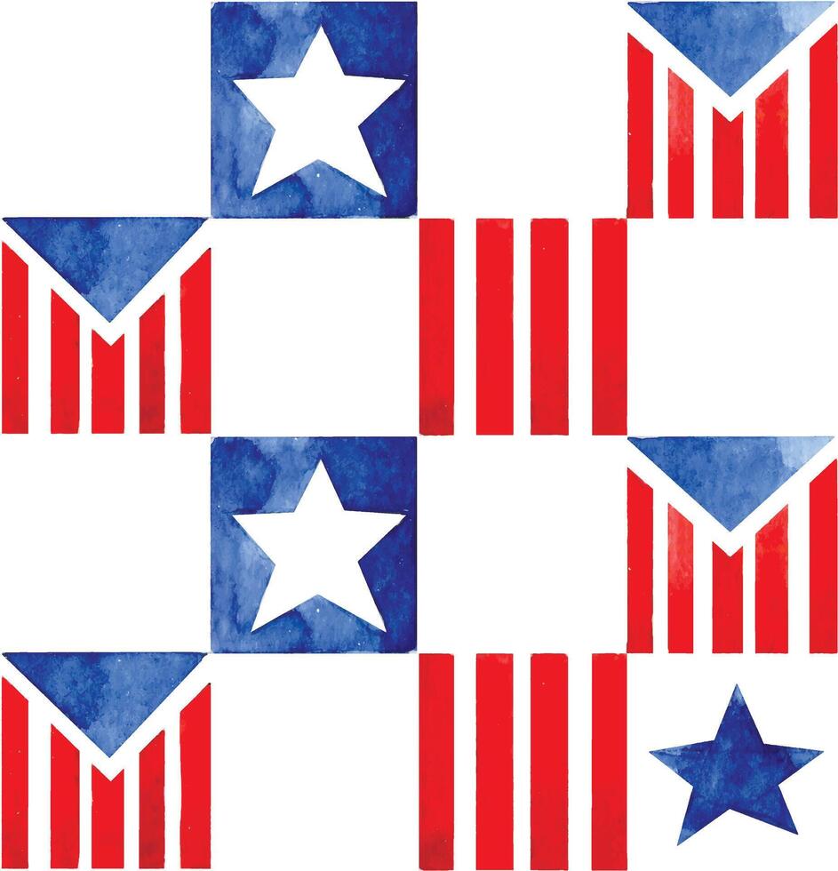 seamless pattern for american independence day. usa flag. watercolor drawing vector