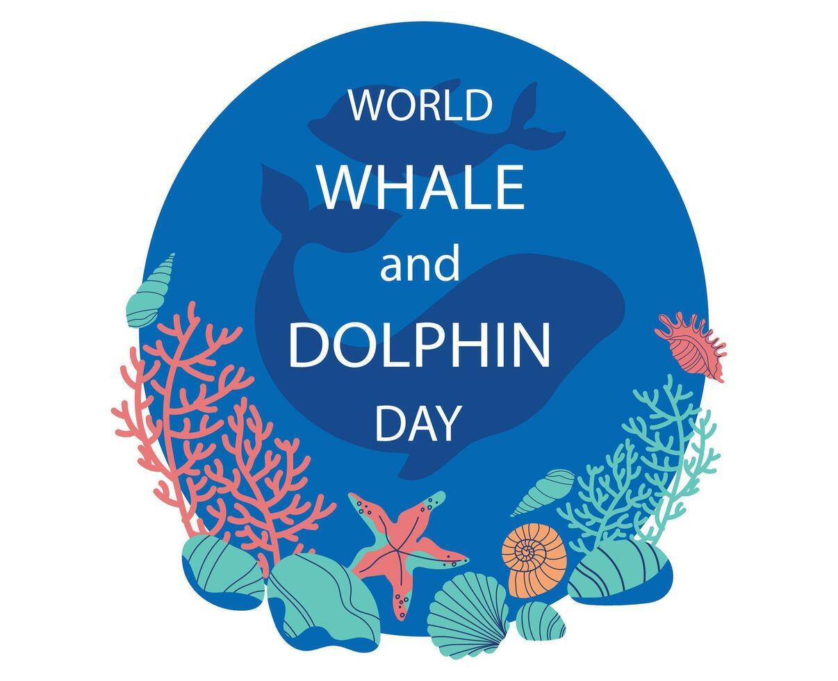 World Whale and Dolphin Day for element design. July 23. Template for background, banner, card, poster with text inscription. vector
