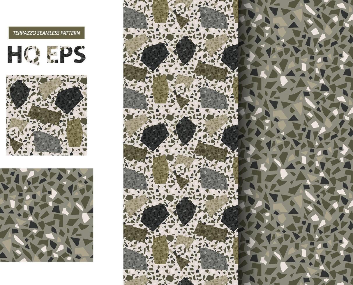 Terazzo Pattern. Seamless Granite Floor Background. Abstract Grainy Concrete. Facion Fake Rock Repeat Geometric Illustration. Flooring Surface Mosaic. Trendy Camo Color Modern Textile. Venetian Rock. vector