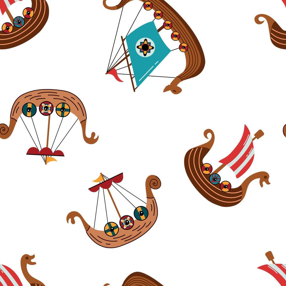Seamless pattern with a drakkar. Design for fabric, textiles, wallpaper, packaging vector