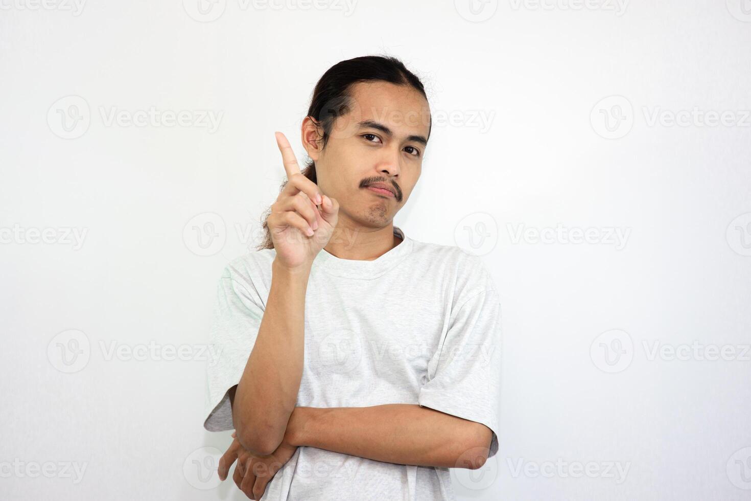 Upset and angry man with various hand expressions, isolated on white background. photo