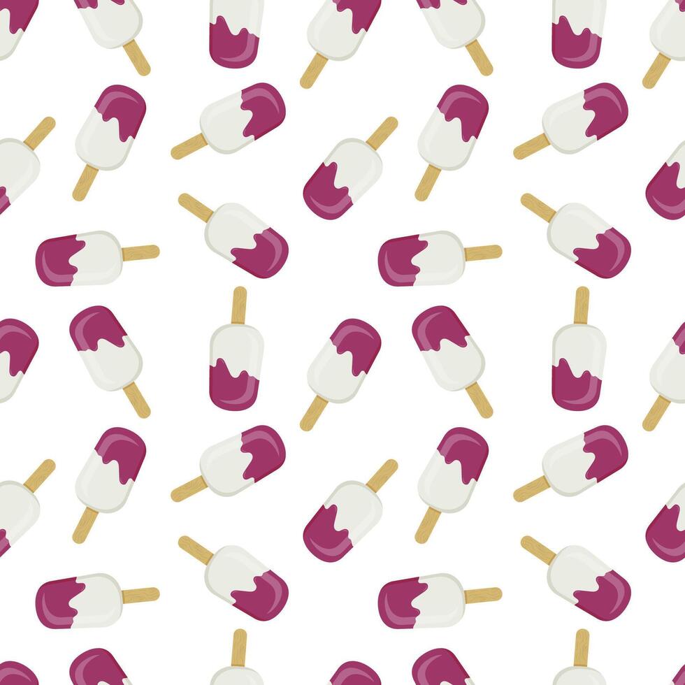 The pattern is seamless with ice cream on a stick in a glaze. For packaging, covers and backgrounds. vector