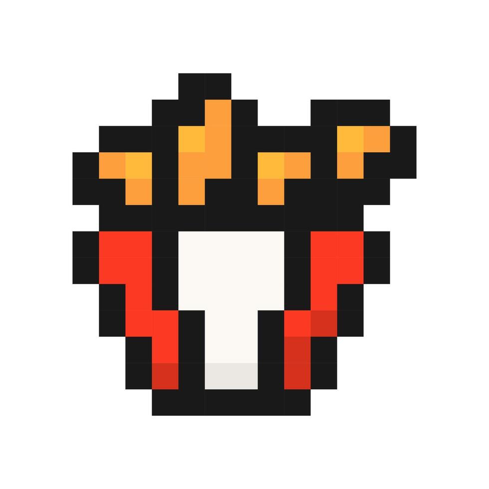 Pixel fried chicken wings icon. Spicy hot crispy fast food legs in red packaging for appetizing 8 bit snack and game design vector
