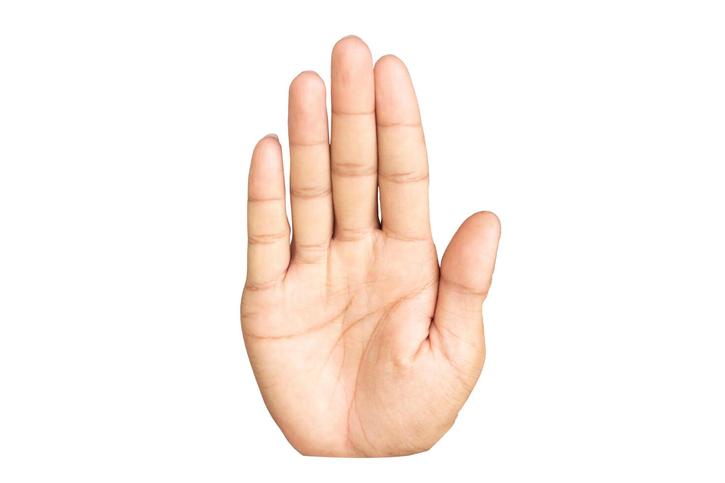 The man's hands are making a prohibition or stop gesture. photo