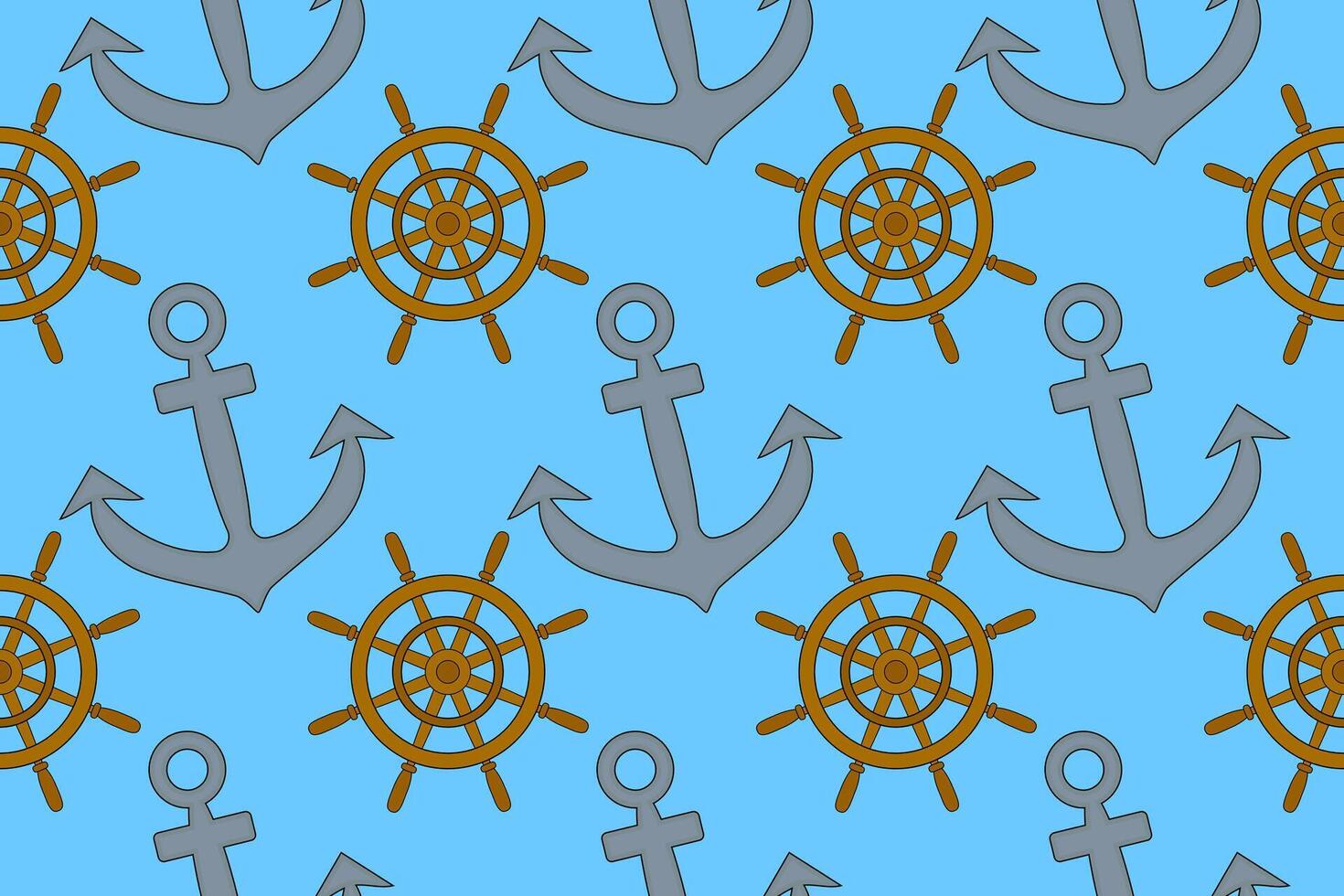 A seamless pattern featuring nautical elements like anchors and helms. Perfect for marine-themed designs and projects. vector