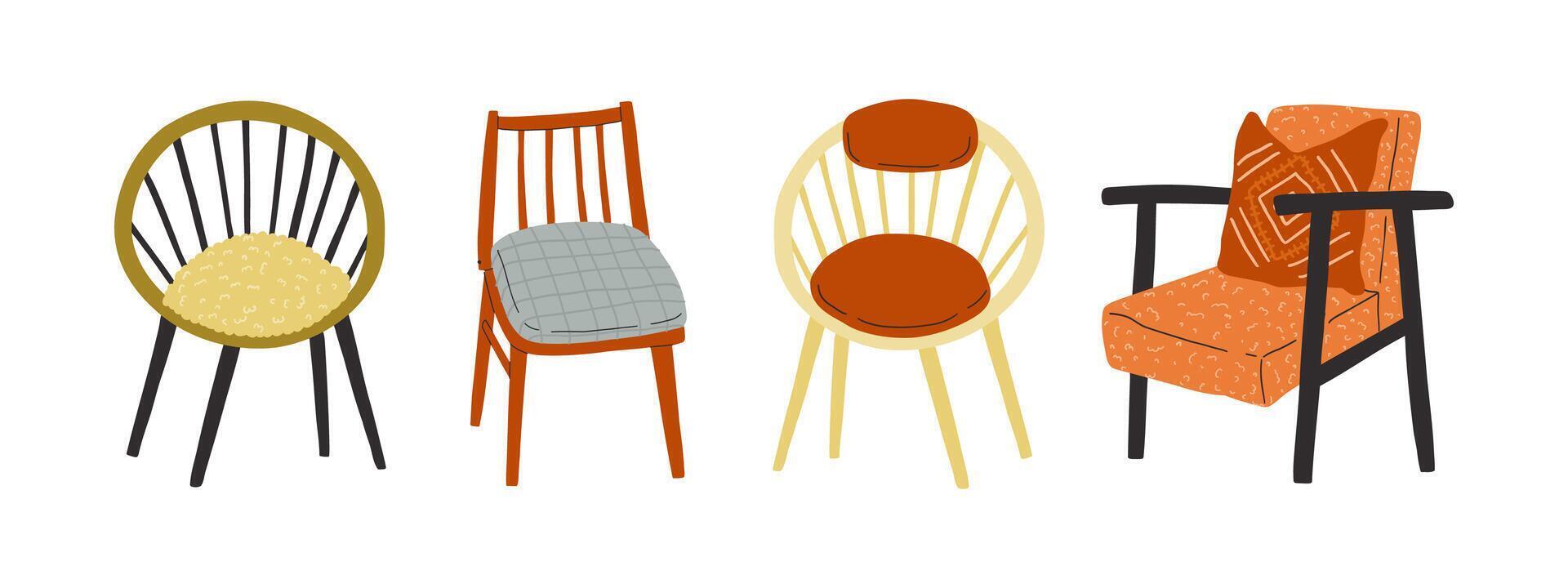 Set of chair is hand drawn. Furniture, rest, coziness. Flat illustration. vector