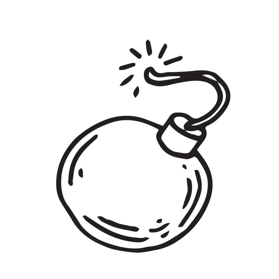Sketch of a bomb with a burning fuse. Black and white drawing in sketch style, vintage graphic vector