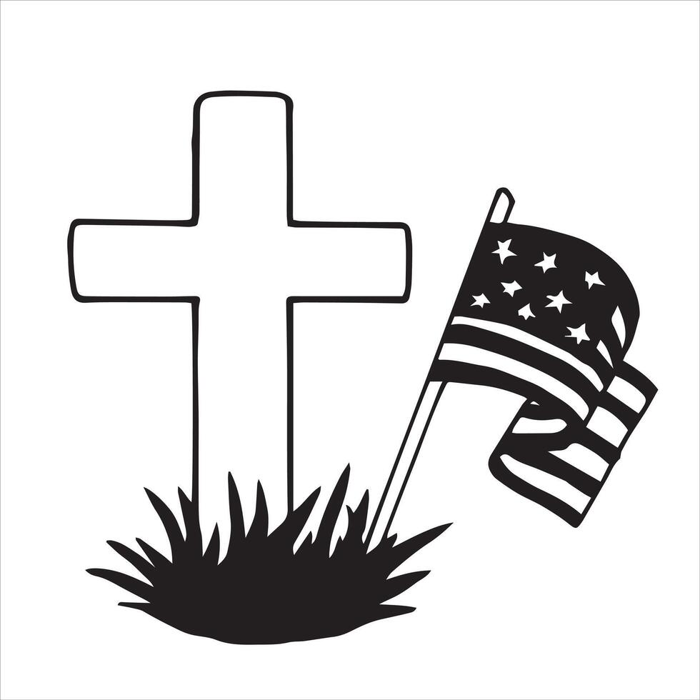 Illustration on the theme of US Memorial Day. Black and white drawing in sketch style, vintage graphics vector