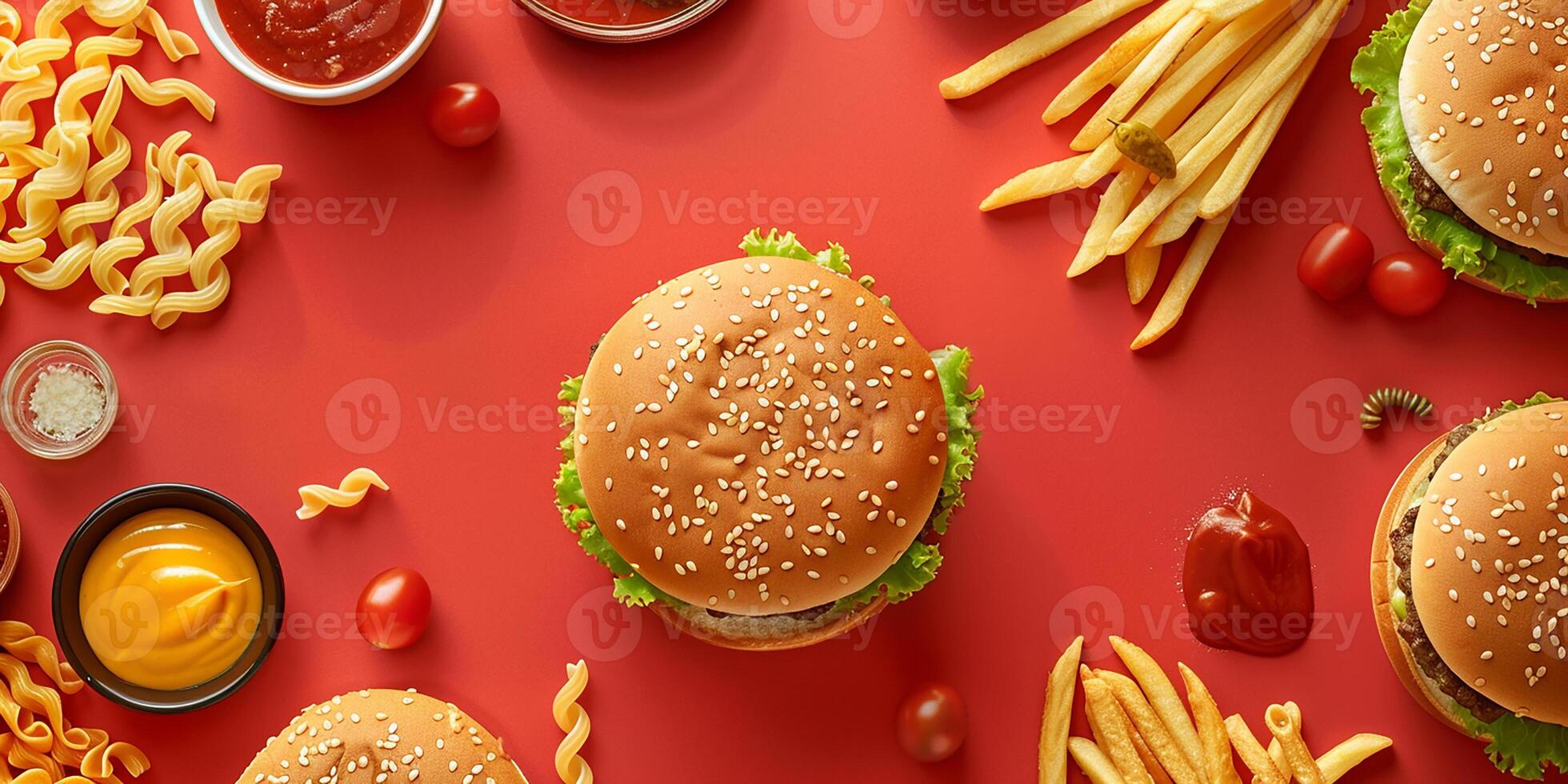 Fast food top view, flat lay. photo