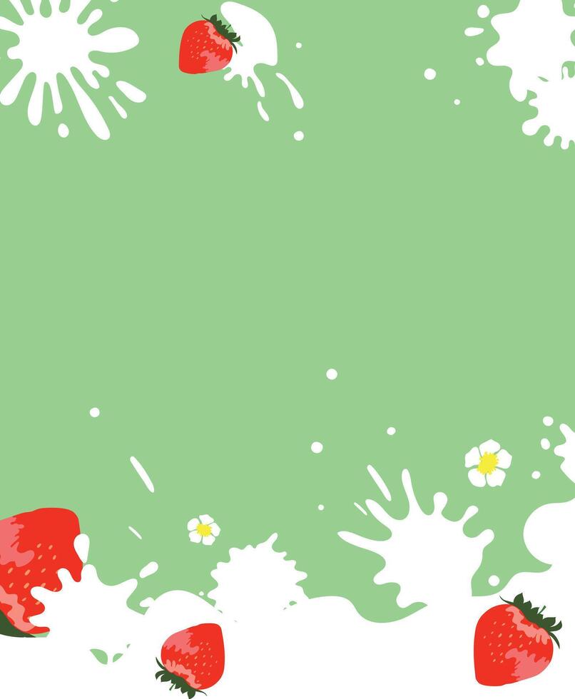 Strawberry milk splash with white splashing liquid. Fresh strawberry milk design. Strawberry milk on a green background. Design illustration with empty space. vector