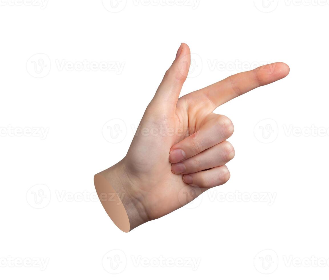 Hand gesture with pointing finger, indicating sign. Index finger, pointer choosing, choice photo