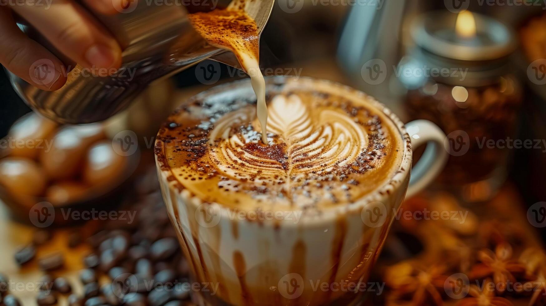 Barista Crafting Latte Art in Cozy Cafe photo