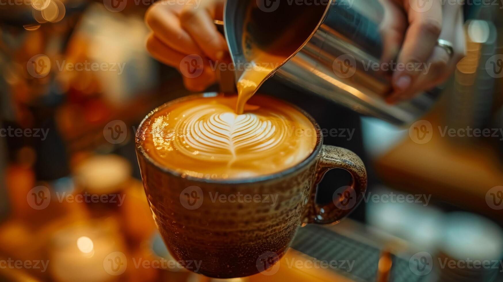 Barista Crafting Latte Art in Cozy Cafe photo