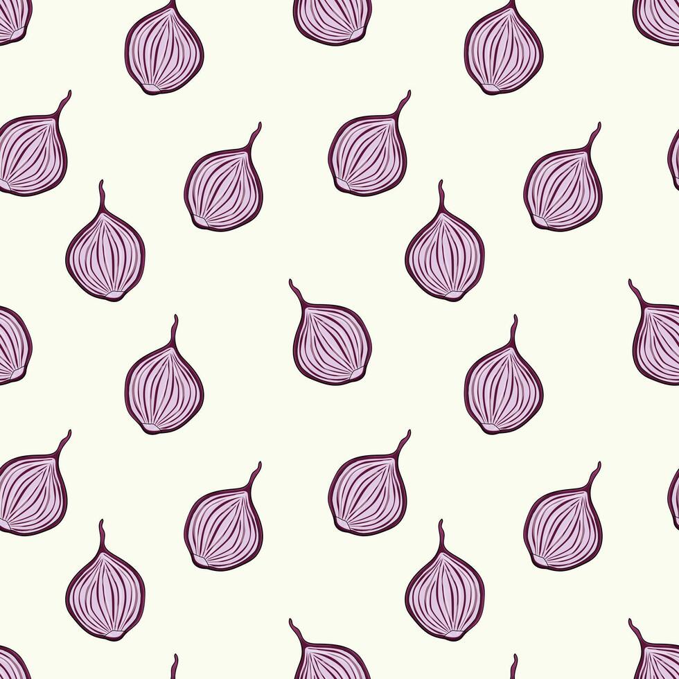 Seamless pattern of ripe red onions. Onion. Hand drawn doodle style. Design for printing on fabrics, holiday and confectionery packaging, wallpaper, packaging and scrap metal vector