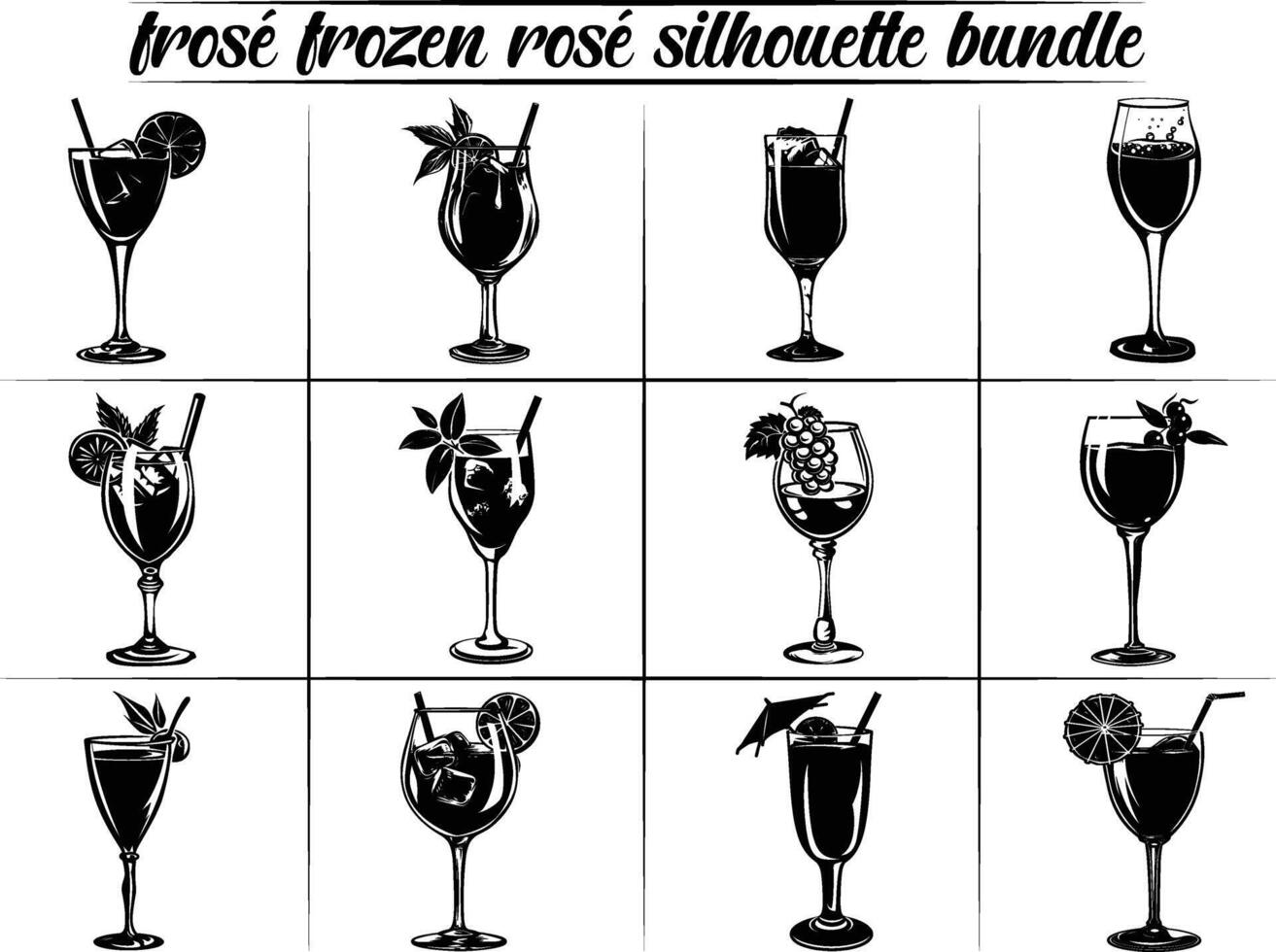 Frose frozen rose in glass with lime and straw, Frose frozen rose silhouette, Frose frozen rose. vector