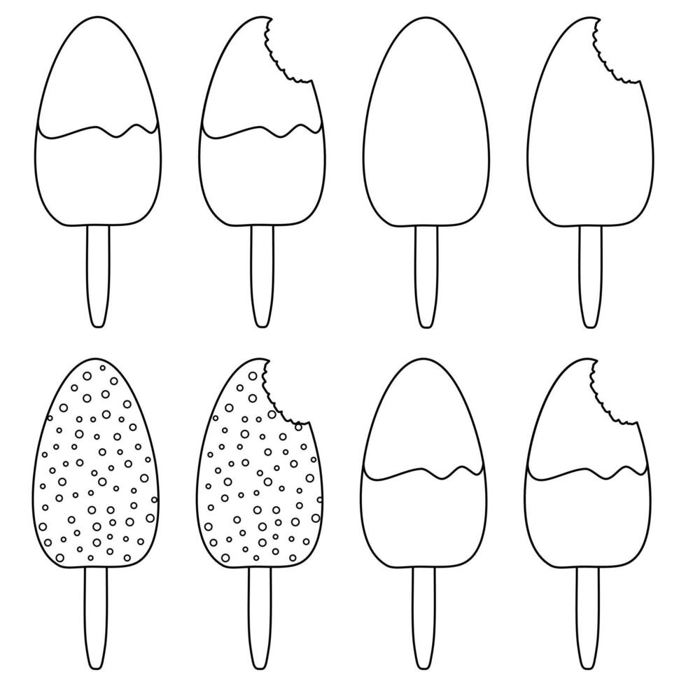 A fun and simple coloring page featuring various ice cream. Perfect for kids and adults to enjoy creative coloring. vector
