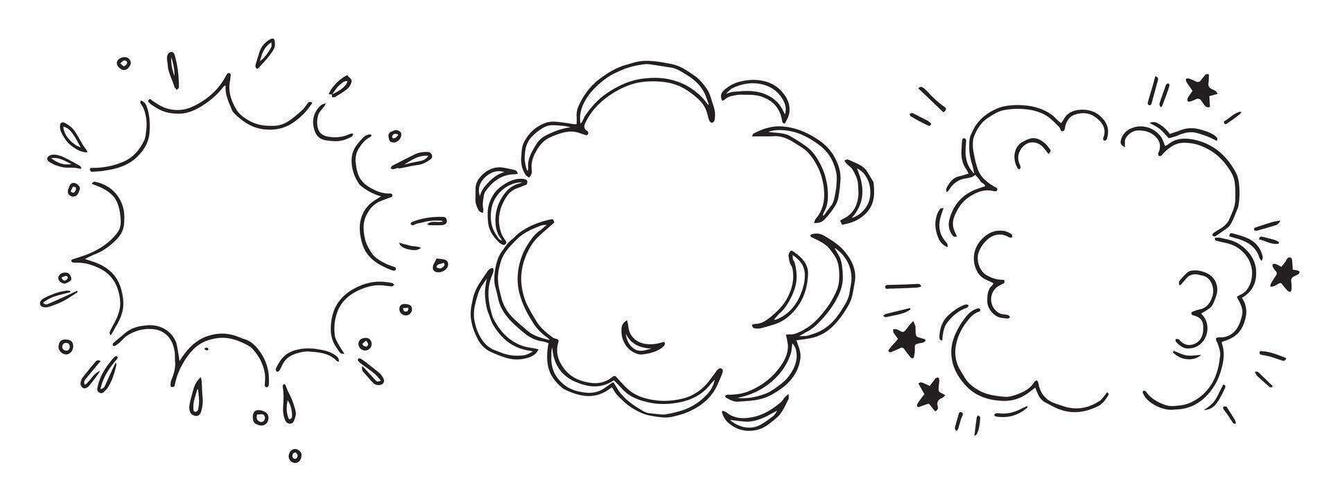clouds of explosions, set of illustrations in doodle style. firework vector