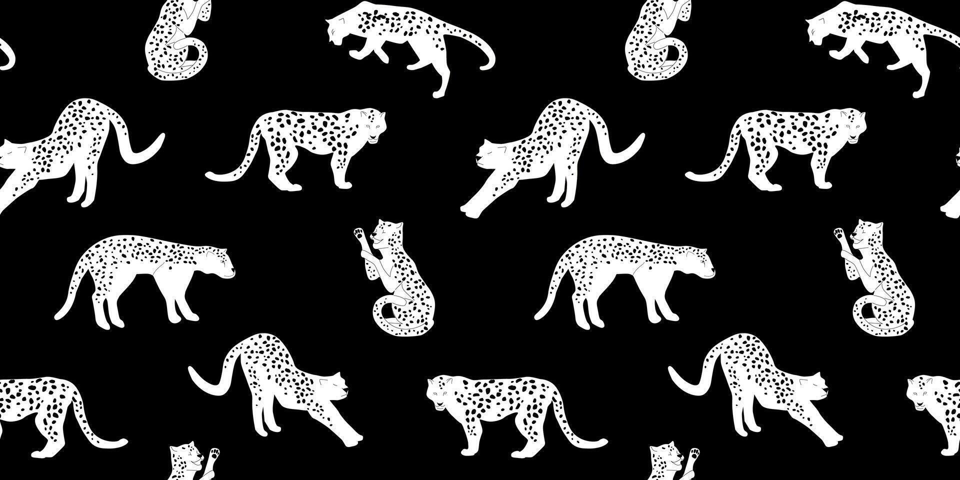 Seamless pattern with geetahs, leopards in different poses. Abstract print with wild felines. vector