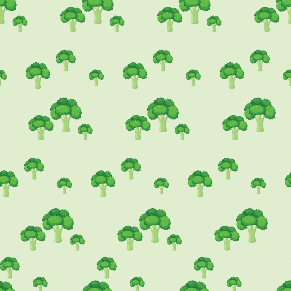 Seamless pattern with broccoli in flat style on light green illustration vector