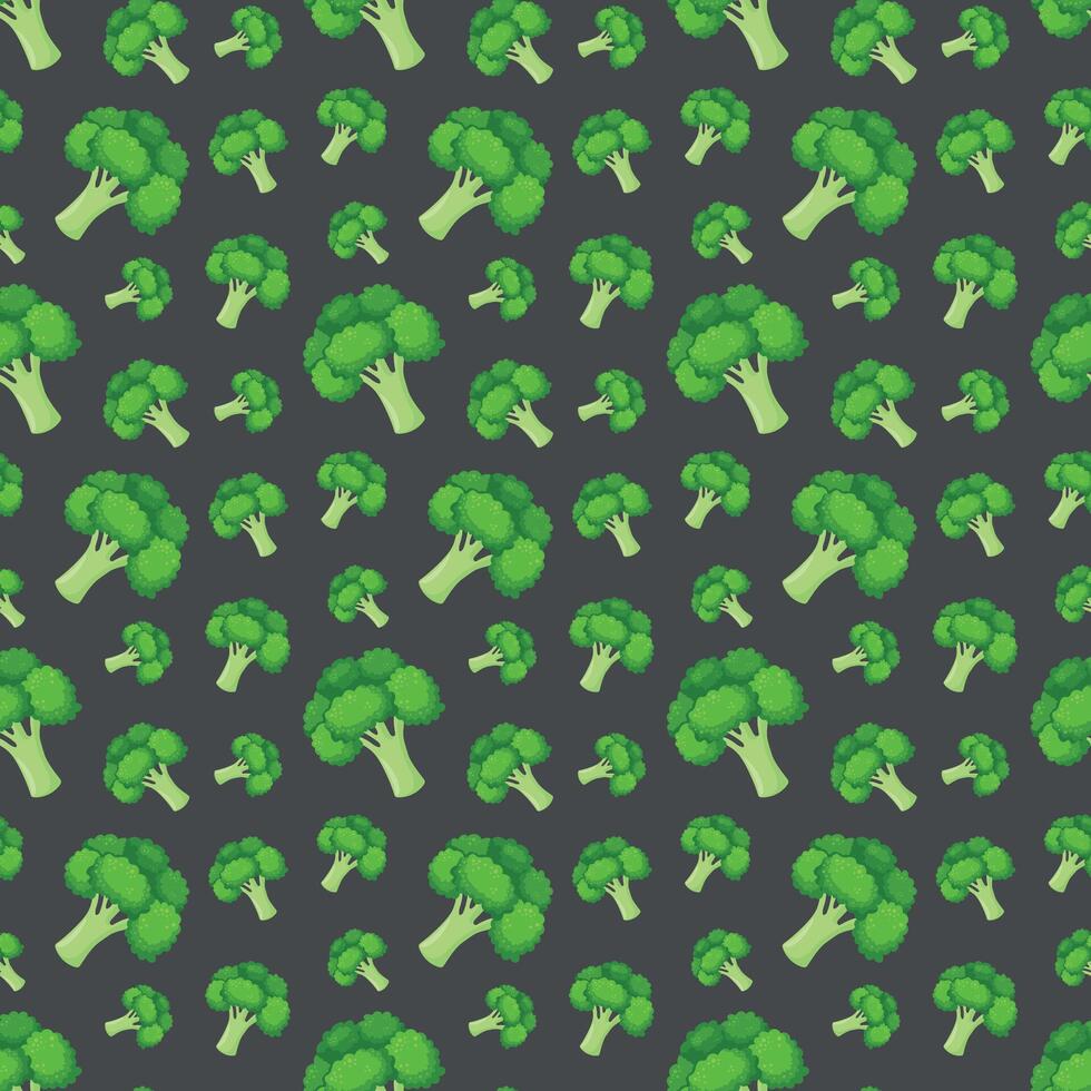 Seamless pattern with broccoli in a flat style on a dark gray background. illustration vector