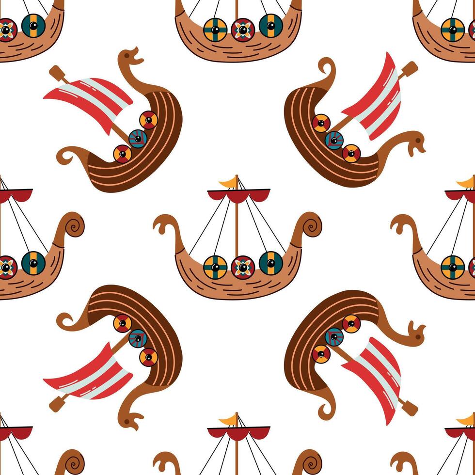 Seamless pattern with a drakkar. Design for fabric, textiles, wallpaper, packaging vector