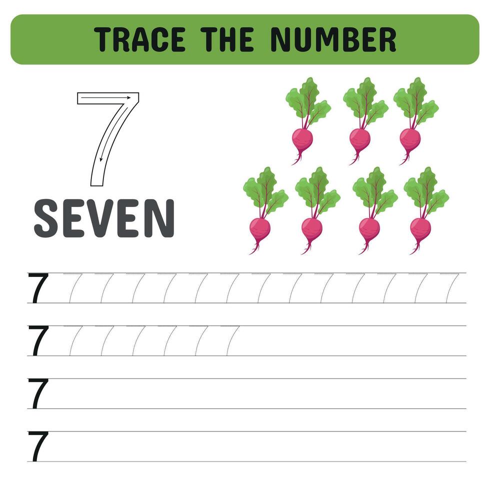 Trace the number . Tracing number worksheet for kindergarten, preschool for learning numbers and handwriting practice activities. vector