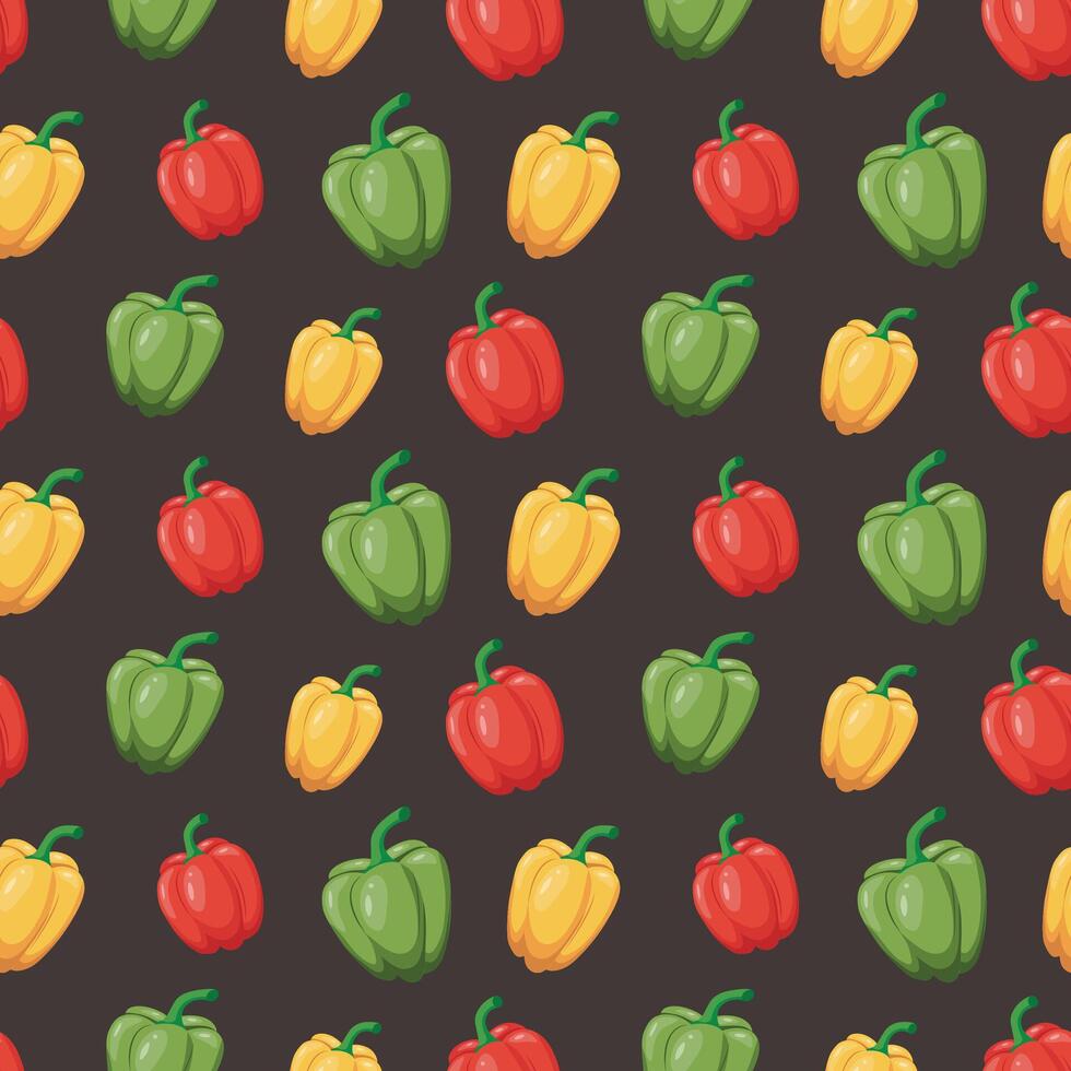 Seamless pattern with bell peppers on a dark background. illustration vector