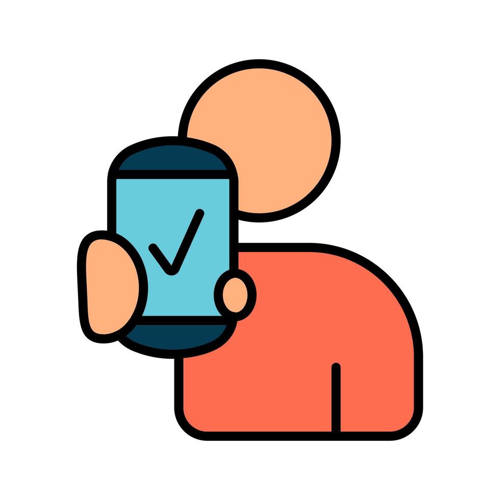 Mobile verification line icon. Person, smartphone, checkmark, user, authentication, approval, identity, mobile app, confirmation, secure, access, technology, digital verification, account, profile vector