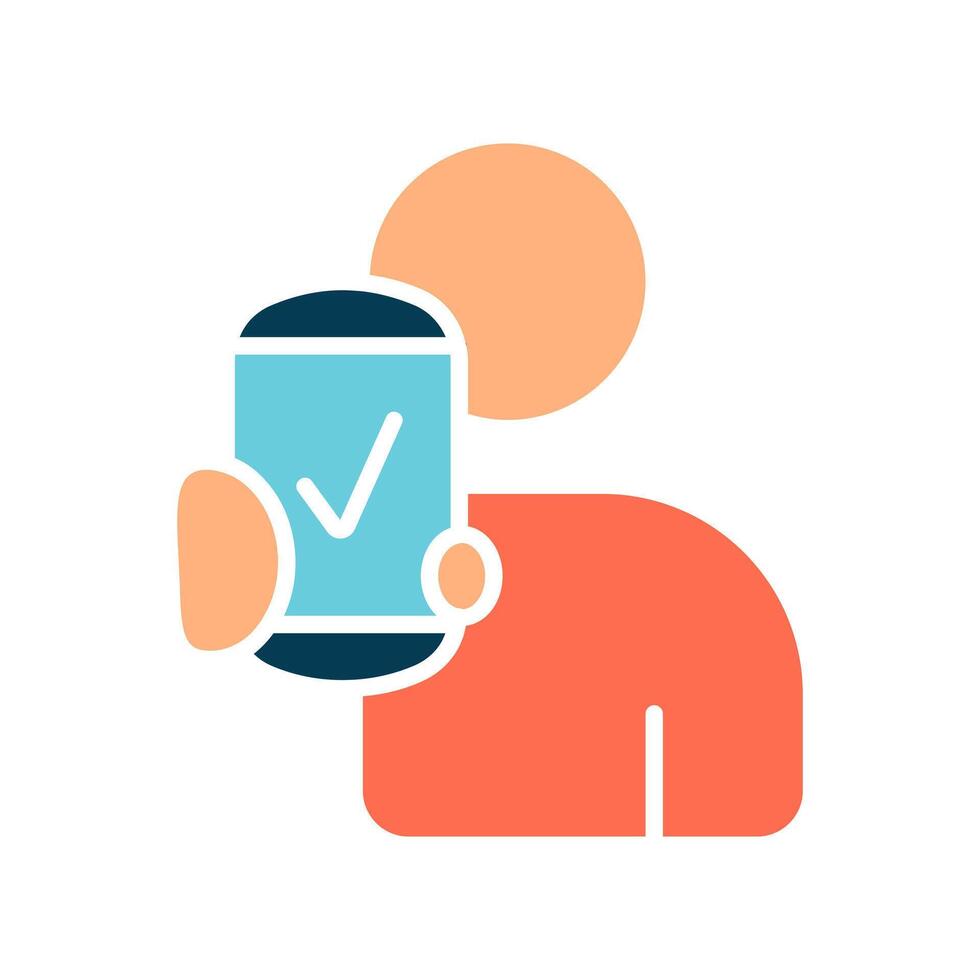 Mobile verification line icon. Person, smartphone, checkmark, user, authentication, approval, identity, mobile app, confirmation, secure, access, technology, digital verification, account, profile vector