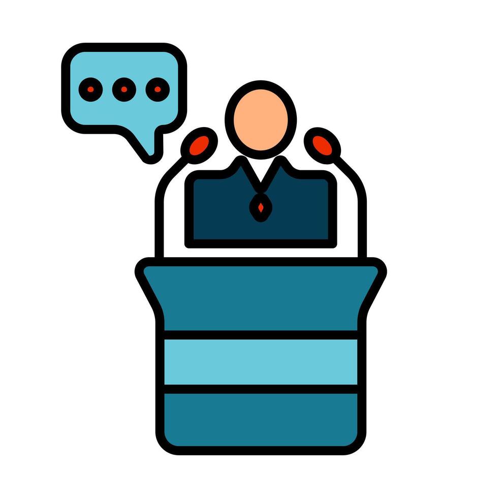 Public speaking line icon. Speaker, podium, presentation, speech, conference, address, lecture, orator, politician, communication, debate, announcement, audience, microphone vector
