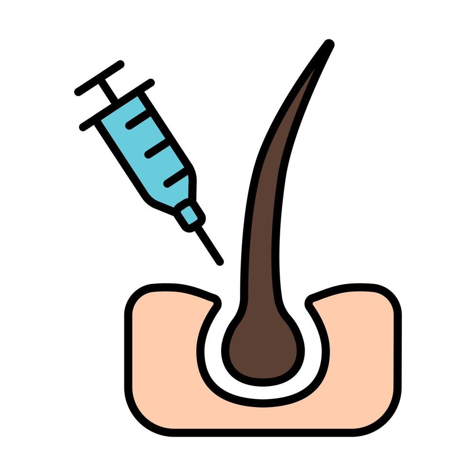 Hair line icon. Follicle, curls, hair follicle, growth, injection, treatment, loss, transplant, removal, recovery, tip section, care, skin, acne, pores. Health, beauty, therapy, medical. vector