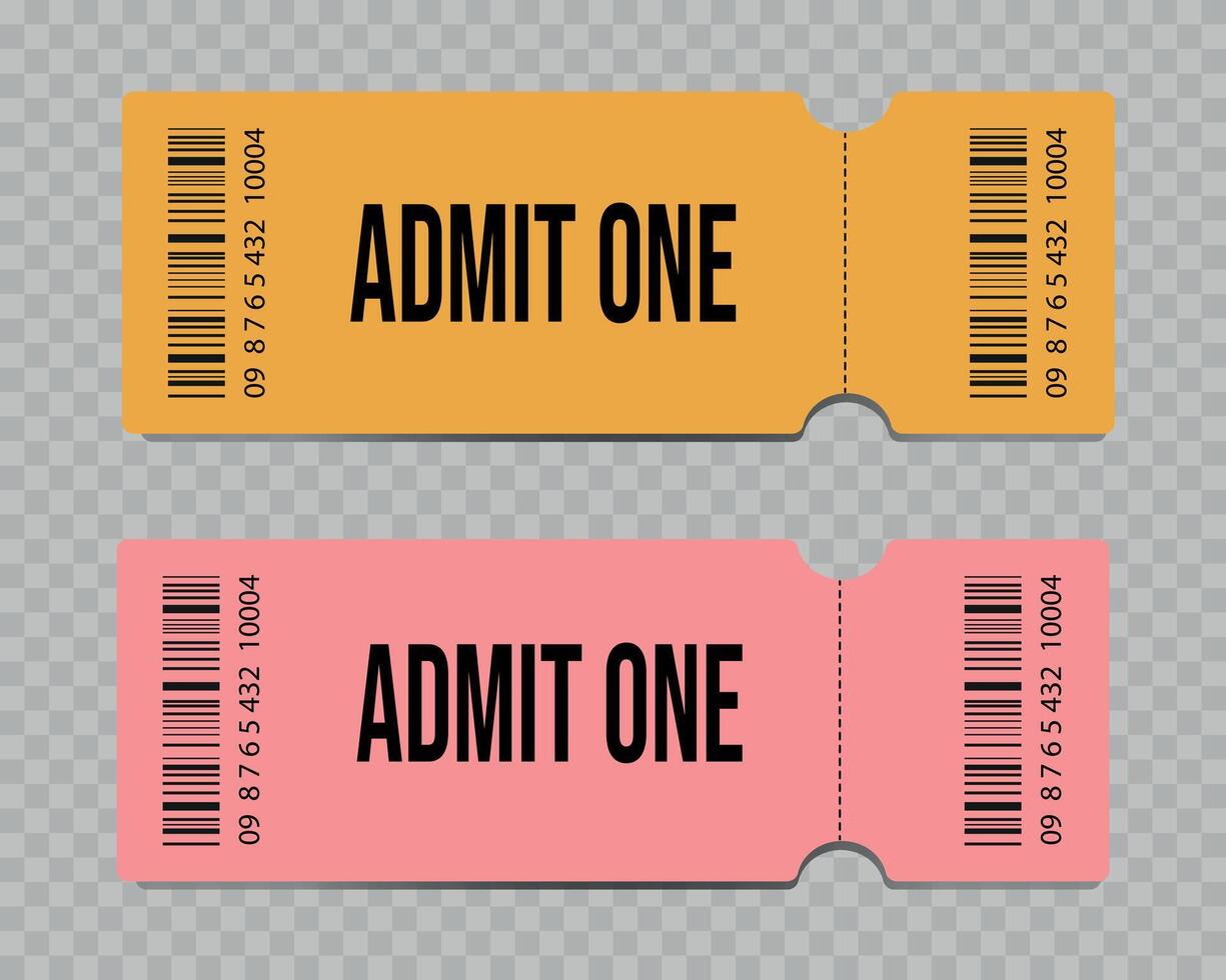 Ticket template. Theater, cinema ticket realistic template. Movie, raffle, carnival blank ticket with barcode and text space. vector