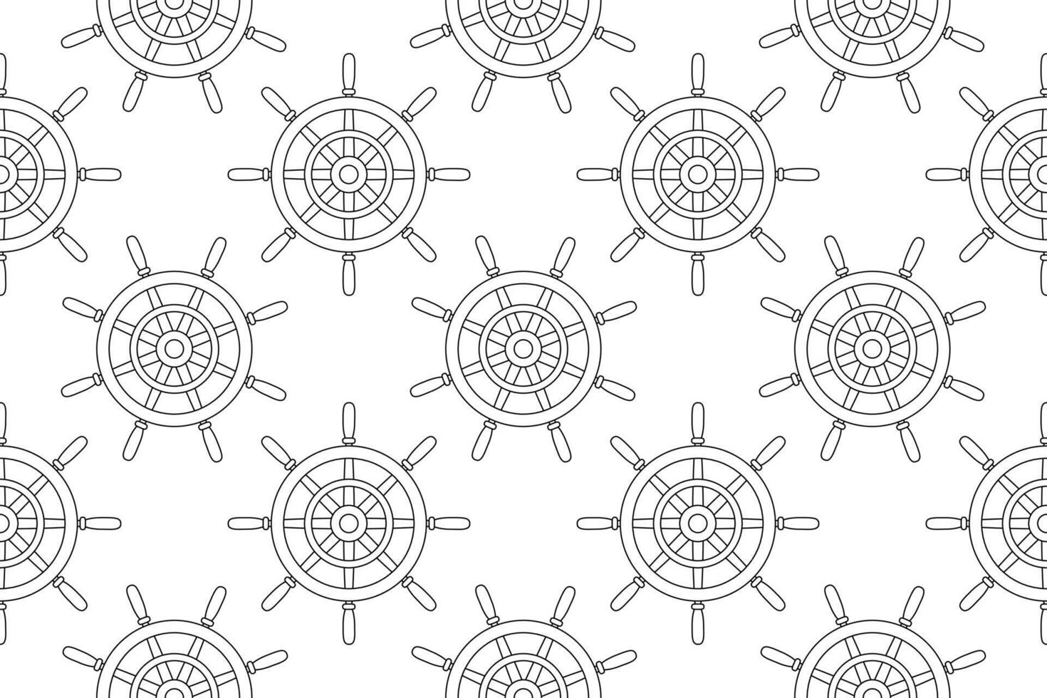 A detailed nautical coloring page featuring a seamless pattern of ship wheels. Ideal for kids and adults looking for a creative activity. vector