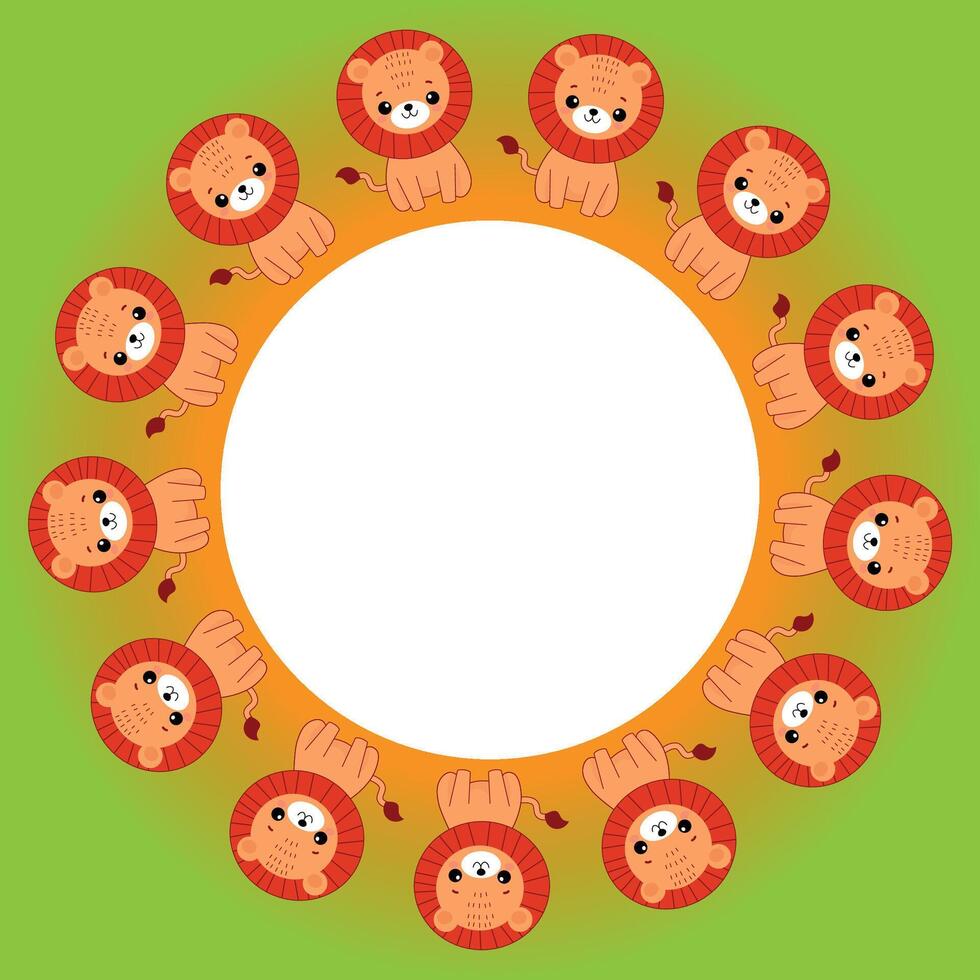 cute lion for prints, backgrounds and textures, baby lion, children's prints frame circle vector