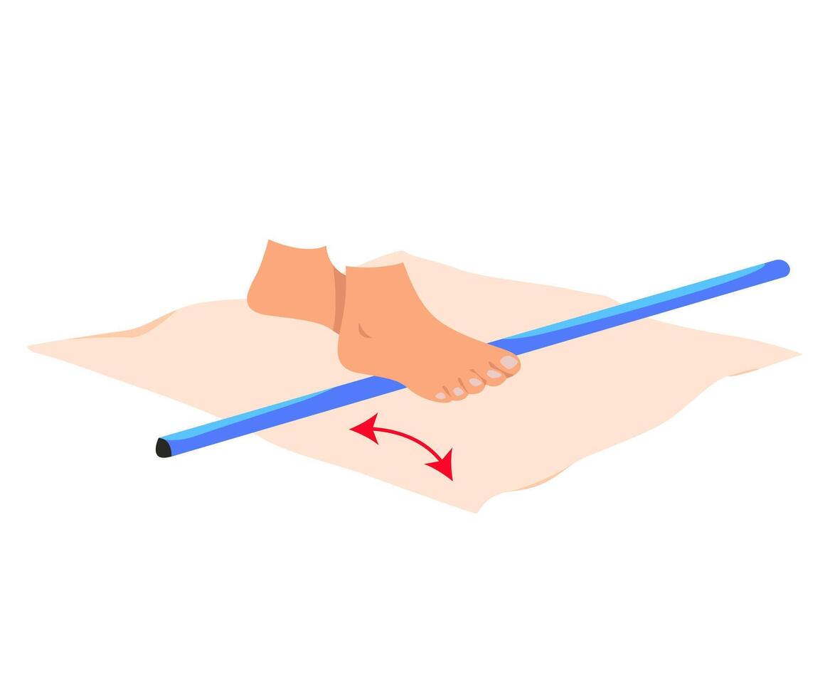 A set of exercises for myofascial release of the legs. A set of relaxing exercises for the legs with a body bar. Rehabilitation exercises for legs. vector