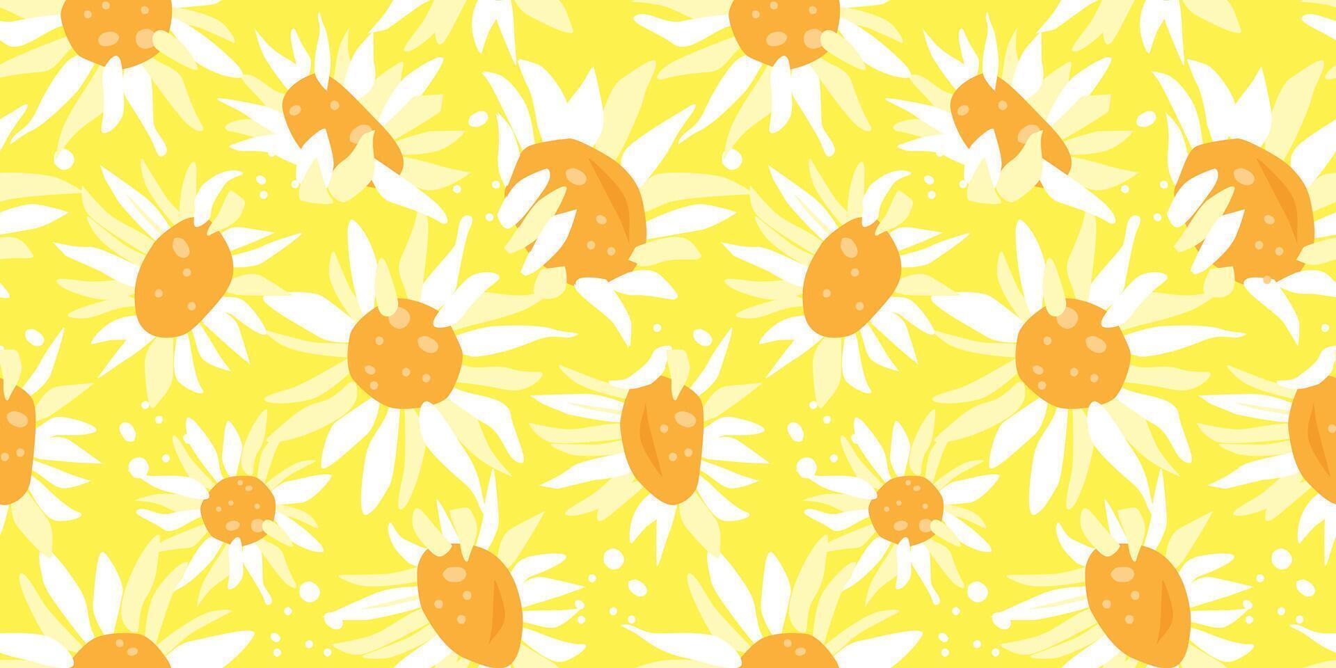 Seamless pattern with abstract daisies with petals. Floral summer print. vector