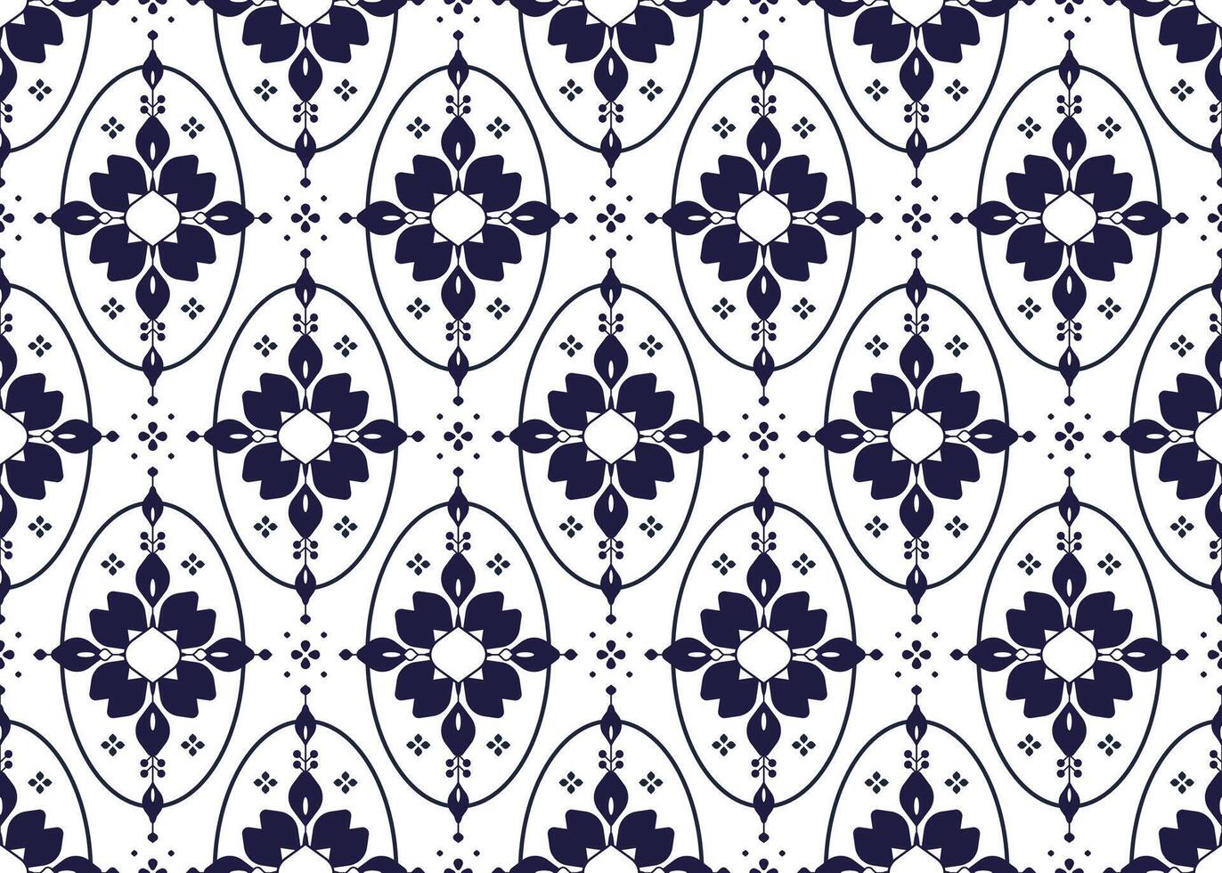 dark blue symbol floral on White background, ethnic fabric seamless pattern design for cloth, carpet, batik, wallpaper, wrapping etc. vector