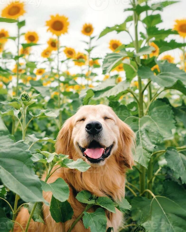 Golden Retriever dog lying, standing, sleeping with light background photo
