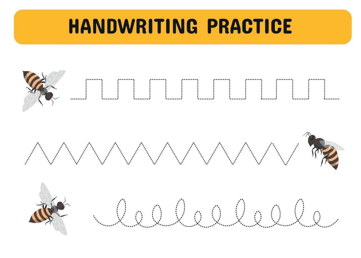 Tracing lines for children. Handwriting practice with bees. Educational game for preschool kids. Printable Page worksheet. illustration vector