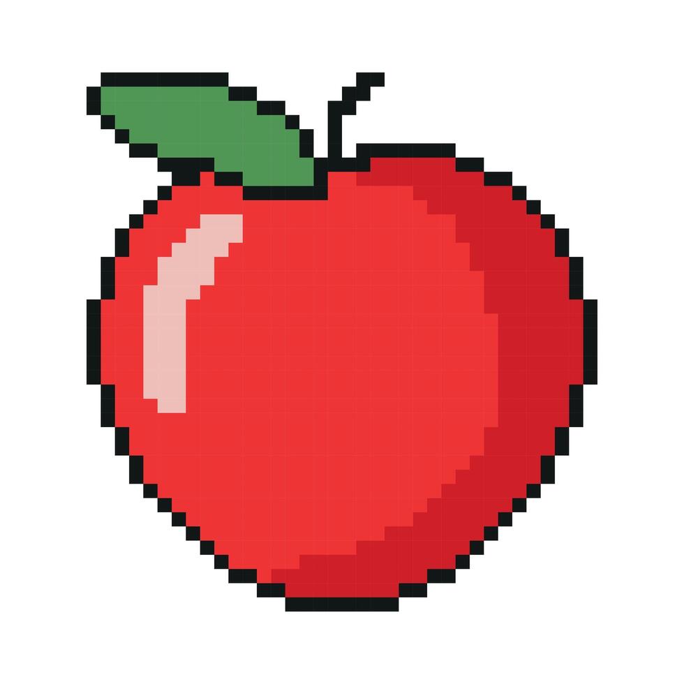 Pixel Graphic Apple. Illustration isolated on white background. Fruit pixelated for the pixel art game and icon for website game. vector