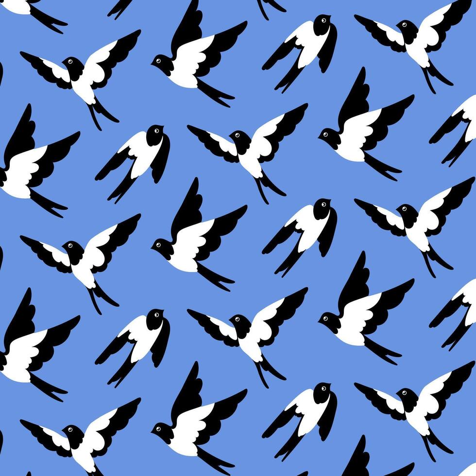 Seamless pattern of springtime birdie swallow. Spring bird. Background design. Repeating print for fabric, wrapping paper, textile vector