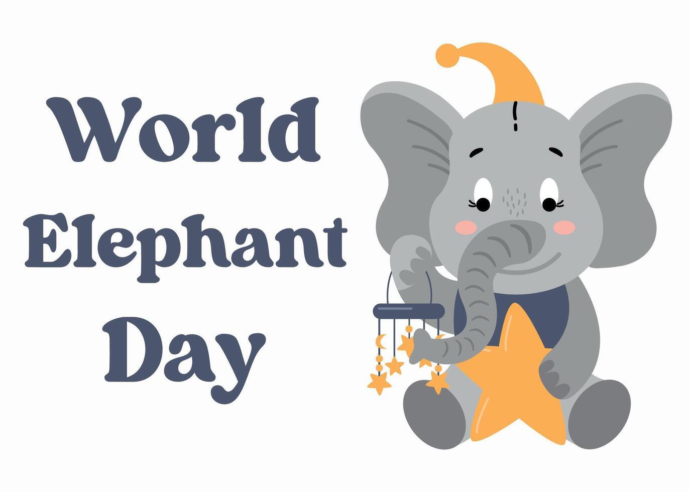 World Elephant Day. Postcard on white isolated background. vector
