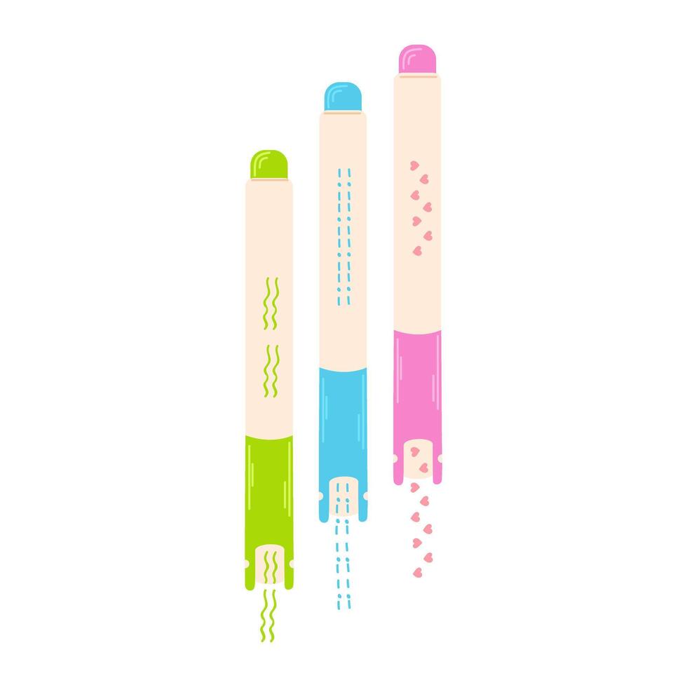 Set of colorful pens with different patterns, cute universal color pen for student,children's drawing,for school supplies and stationery. back to school vector