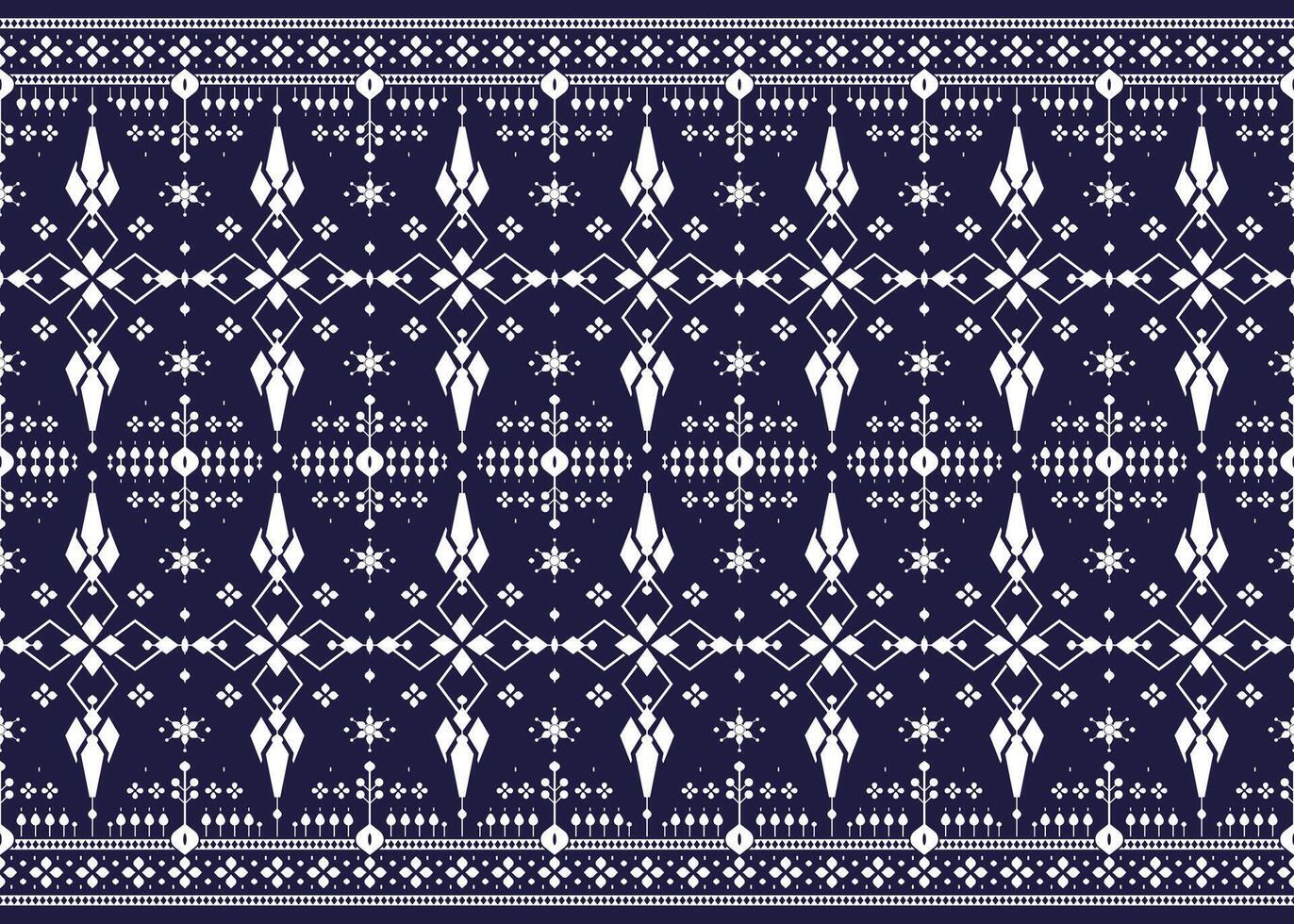 geometric ethnic fabric seamless pattern on dark blue background, design for cloth, carpet, batik, wallpaper, wrapping etc. vector